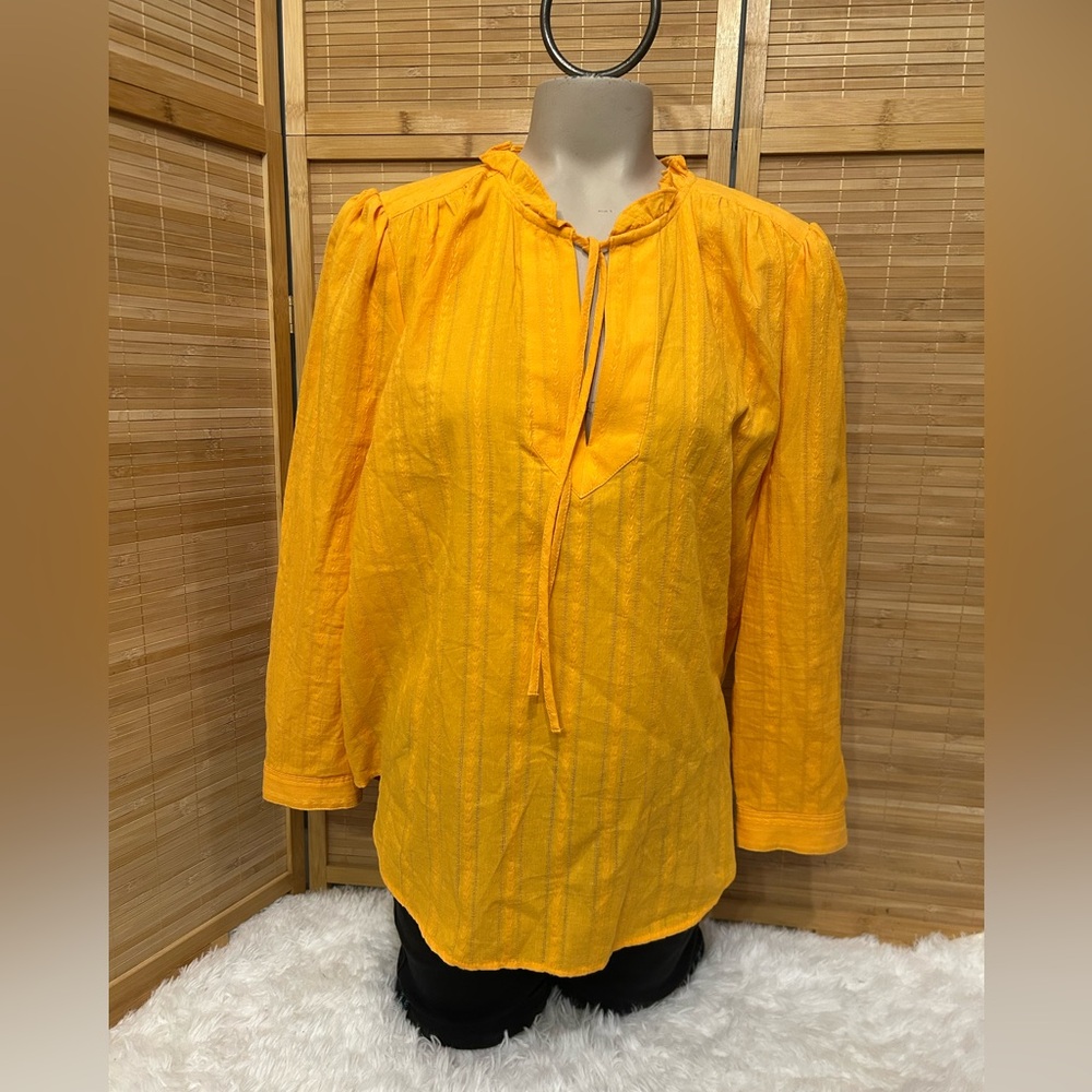 Loft cheddar yellow lightweight textured blouse tie neck woman’s large shirt top